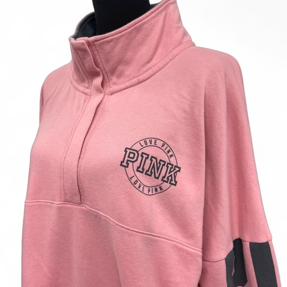 PINK Victoria’s Secret 1/4 Snap Logo Sweatshirt Size L Blush Pink Oversized - Picture 7 of 13